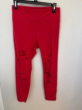 ZYIA Red Distressed High-Waist Leggings